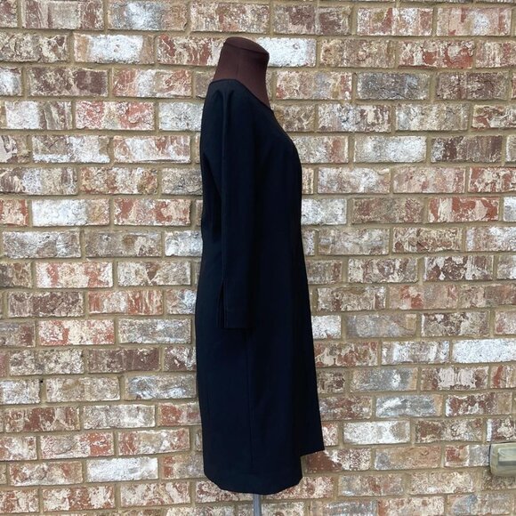 Tory Burch Black Puff Shoulder Gold Buttons Boat Neckline Goth Sheath Dress 8 - Picture 6 of 6